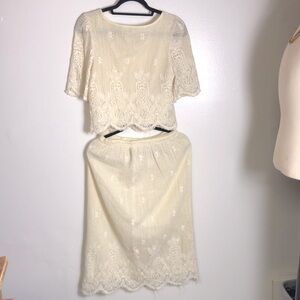 Vintage Lace Wedding Dress by Chenelli Set Crop top and Skirt szS